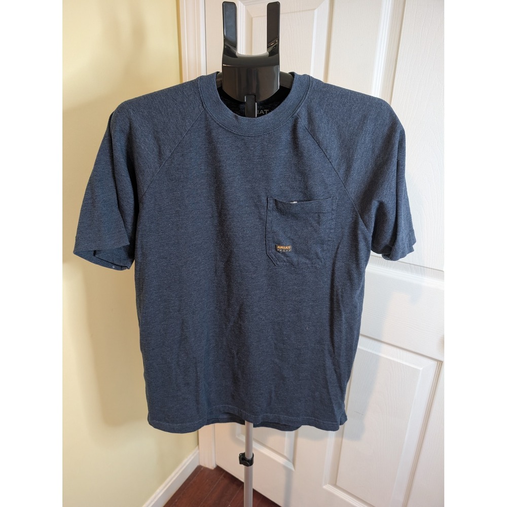 Ariat Rebar Pocket T-Shirt Mens Small Navy Blue Short Sleeve Raglan Work Tee
